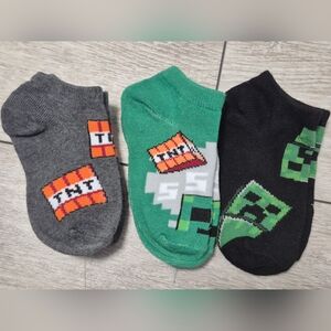 3 New Minecraft Themed Kids Ankle Socks Set. Shoe Size 11-2. No Tags